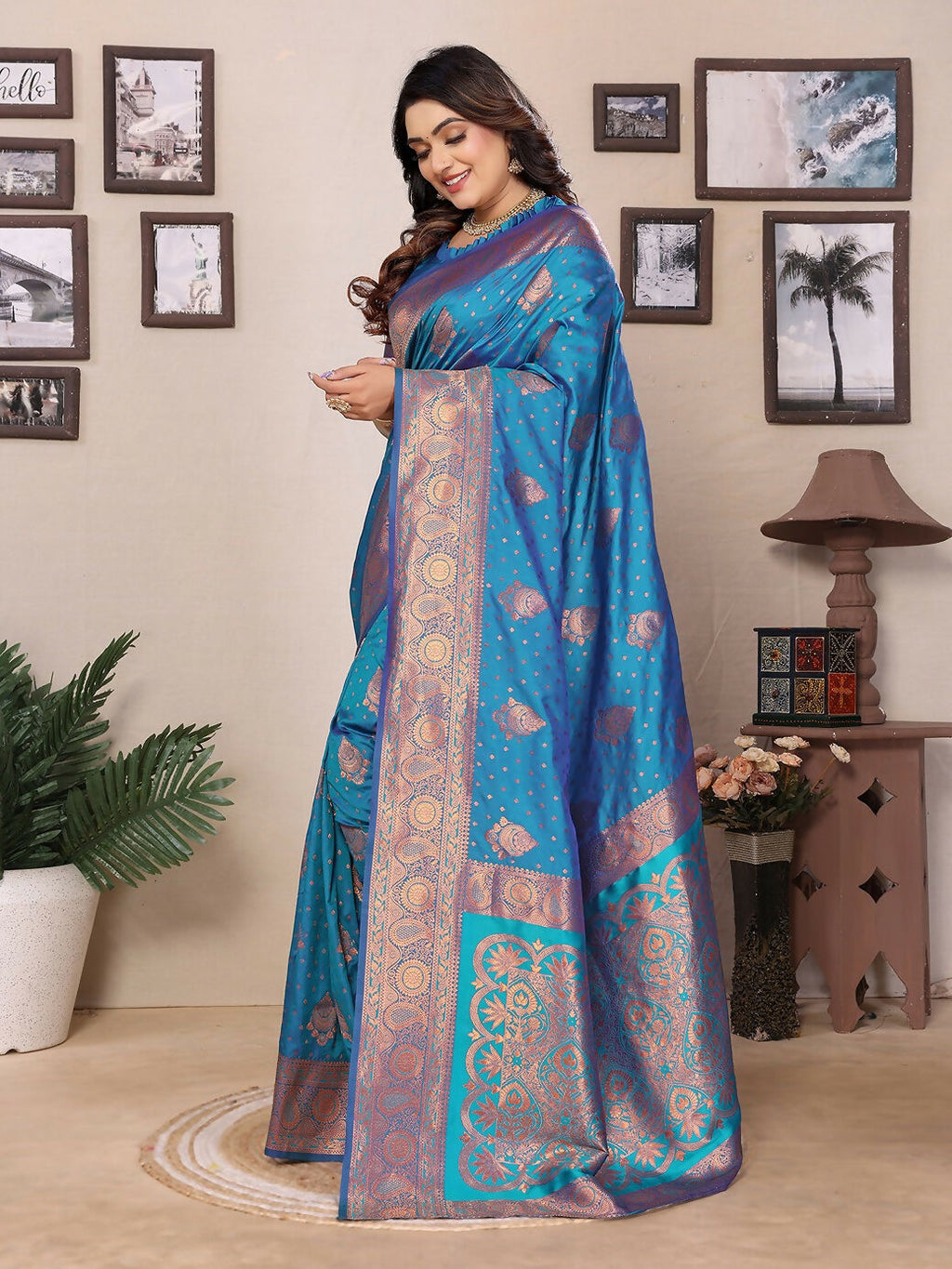 Joban Fashion Banarasi Royal Blue Woven Soft Silk Saree | Grocsy