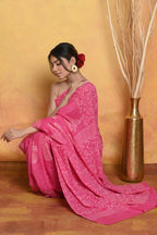 Very Much Indian Handblock Printed Cotton Saree With Natural Dyes - Pink | Grocsy
