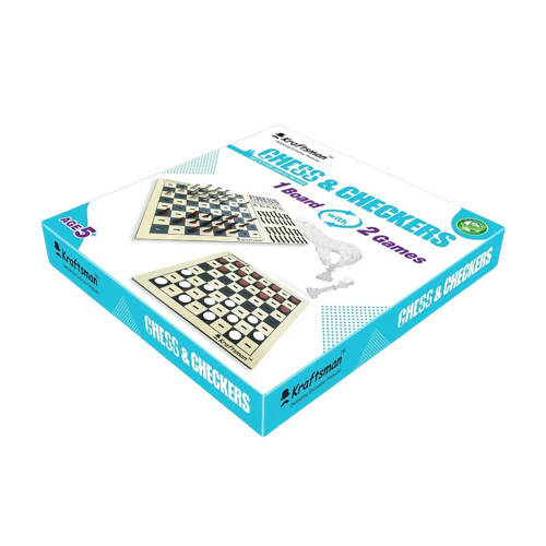 Kraftsman Wooden Chess & Checkers Combo Board Game | One Board Two Games | Grocsy