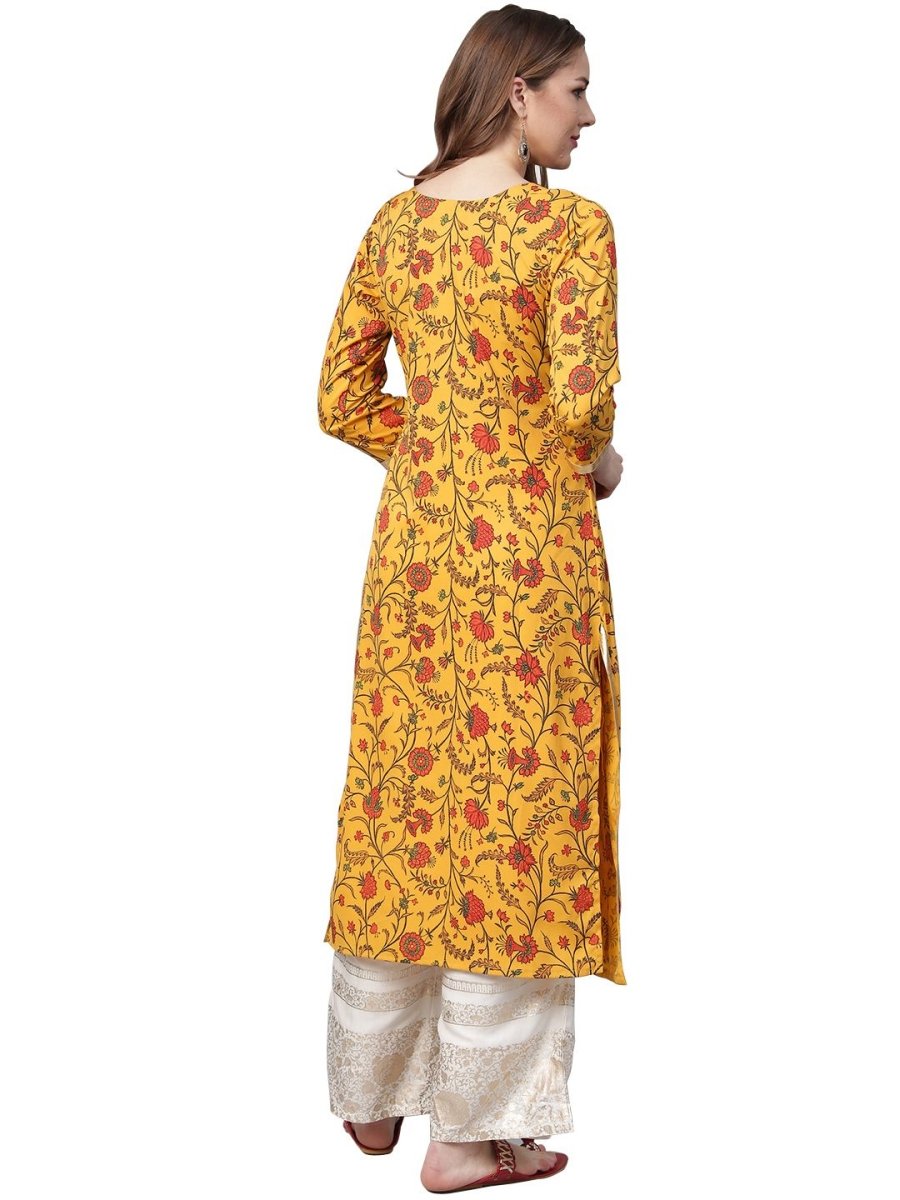 Ahalyaa Women's Mustard Crepe Digital Printed Kurta | Grocsy