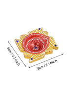 Tied Ribbons Set Of 4 Yellow & Red Printed Terracotta Diyas | Grocsy
