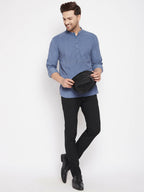 Even Apparels Blue Color Pure Cotton Short Men's Kurta With Band Collar | Grocsy