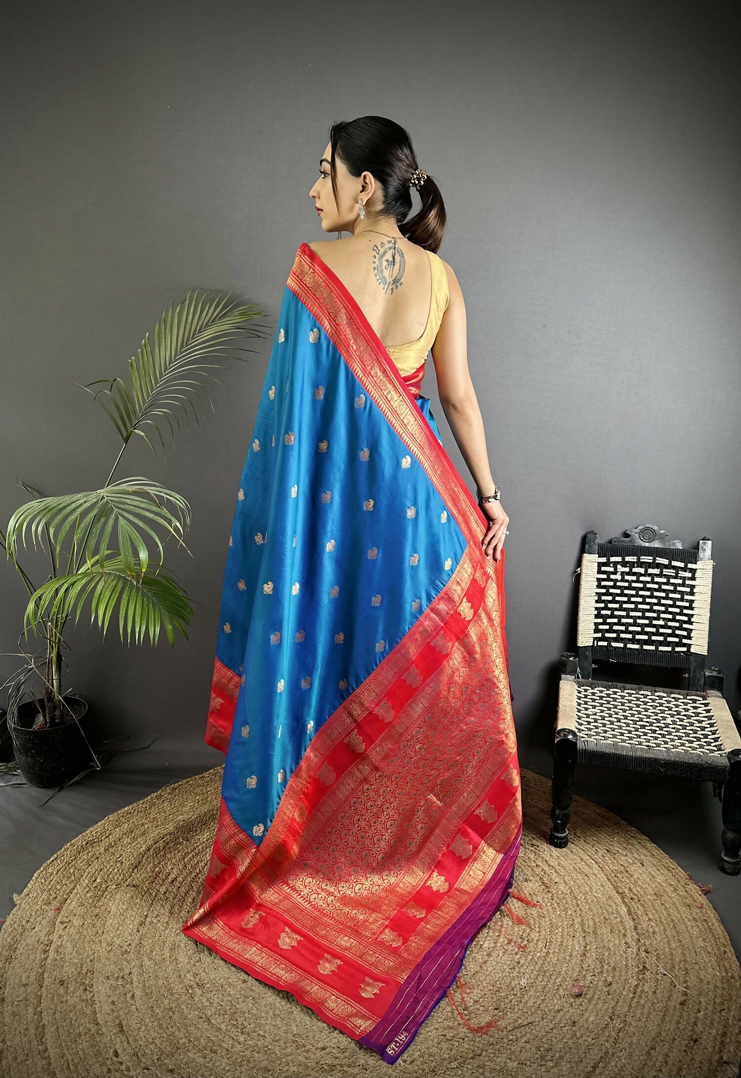 Joban Fashion Royal Blue Banarasi Soft Silk Woven Butti Saree | Grocsy