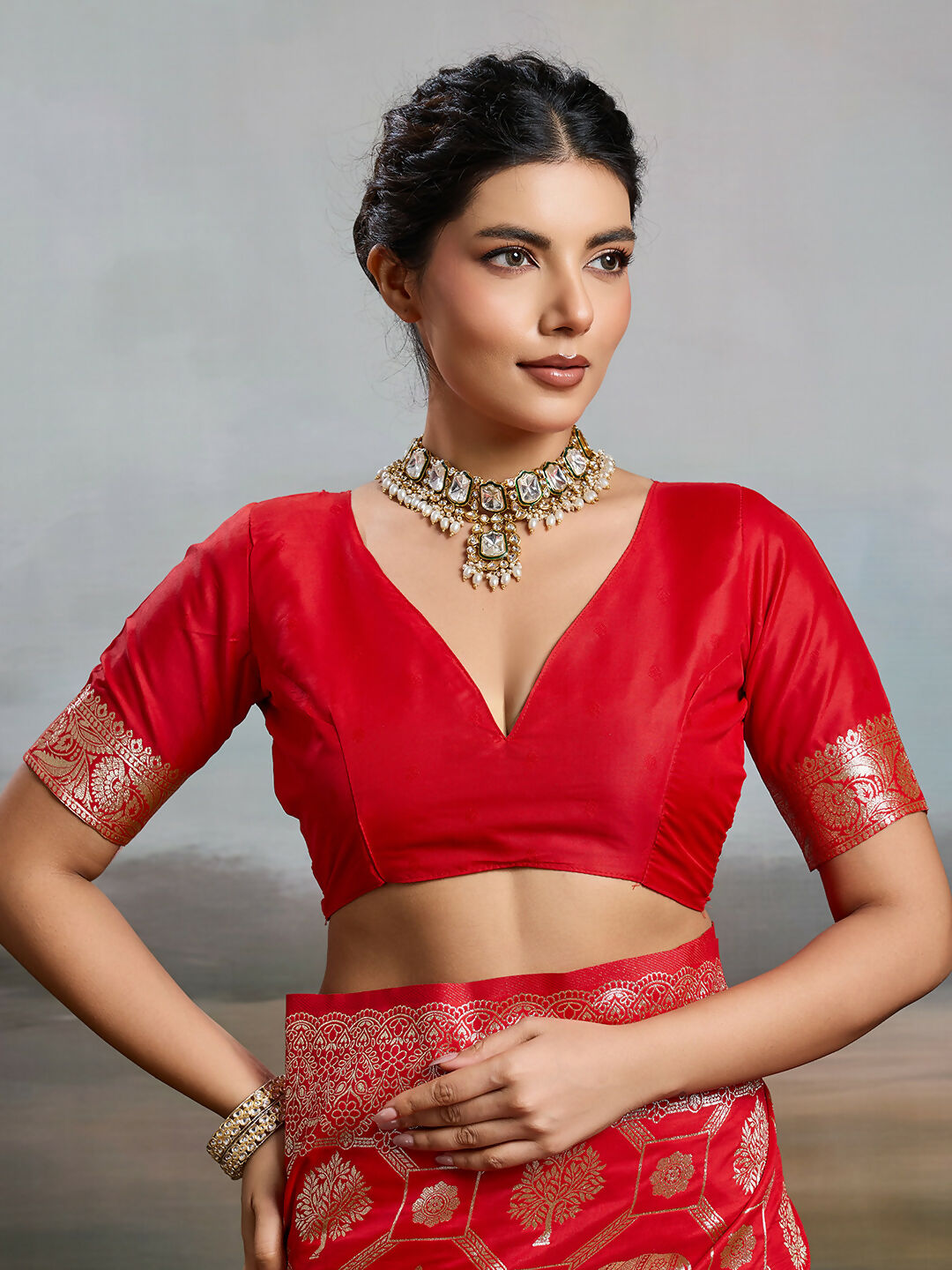 Shree Shyam Fashion Red Silk Blend Saree | Grocsy