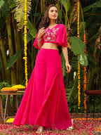 Janasya Pink Georgette Yoke Embroidery Co-Ords | Grocsy