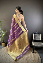 Joban Fashion Purple Polka-Dot Zari Woven Organza Silk Banarasi Silk Saree | Grocsy