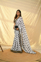 Vamsee Polka Dot Black & White Nylon Saree | Grocsy