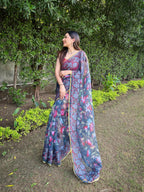 Vamsee Bavari Grey Organza Saree | Grocsy