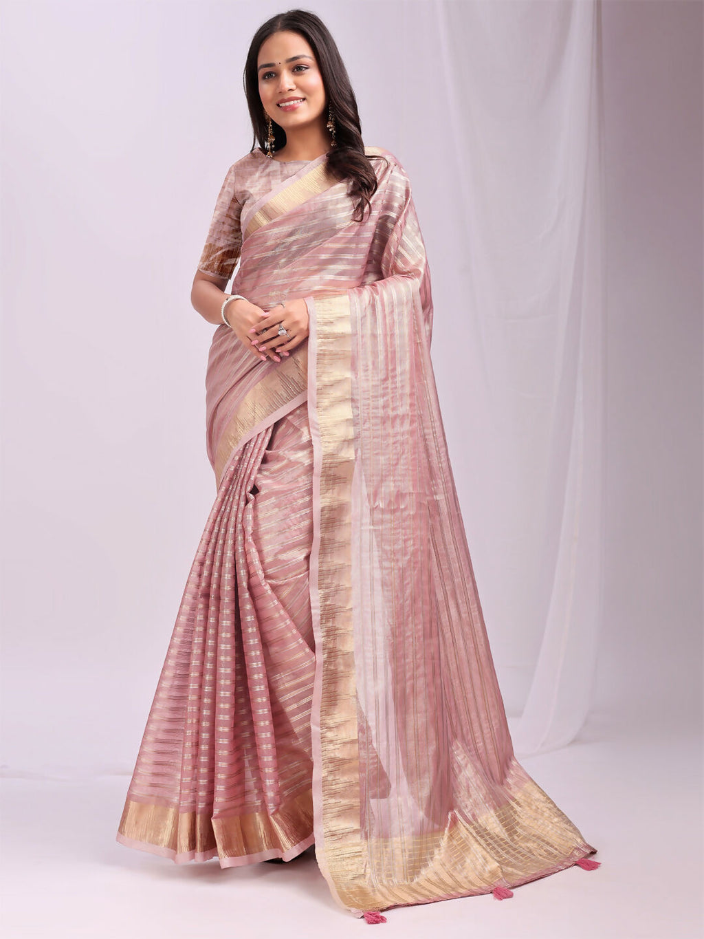 Shree Shyam Fashion Organza Pink Saree | Grocsy