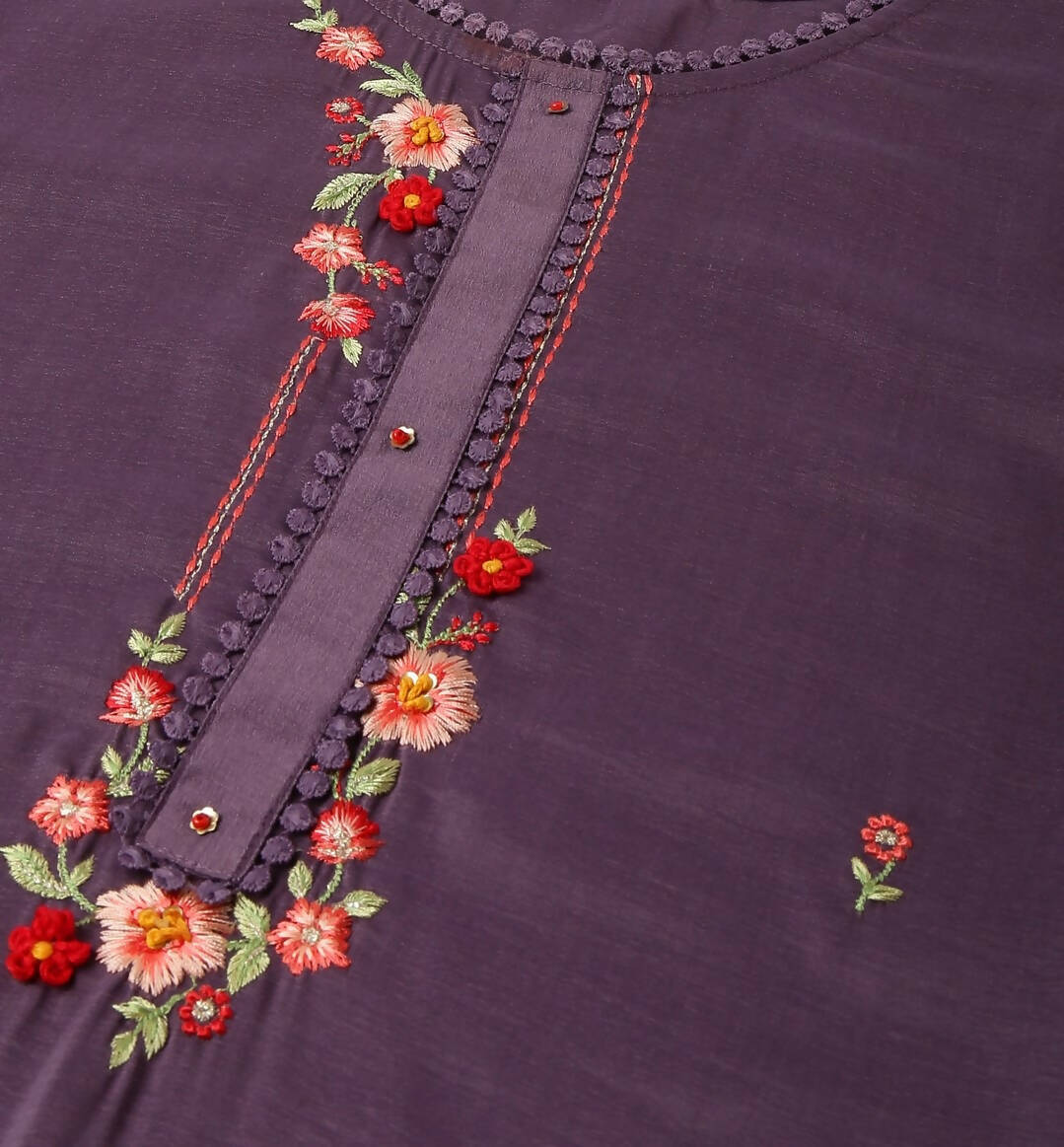 Purple Chinon Embroidered Straight Kurta with Trouser & Dupatta - Salimar | Grocsy