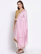 Myshka Women's Pink Cotton Silk Printed Casual Dupatta | Grocsy