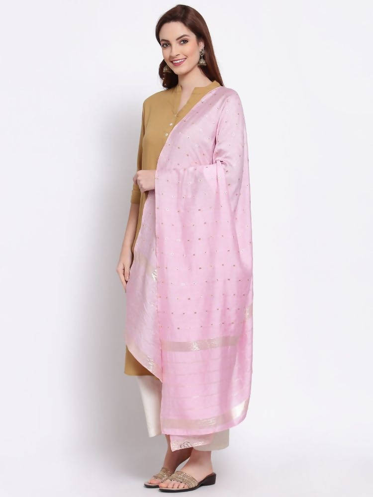 Myshka Women's Pink Cotton Silk Printed Casual Dupatta | Grocsy