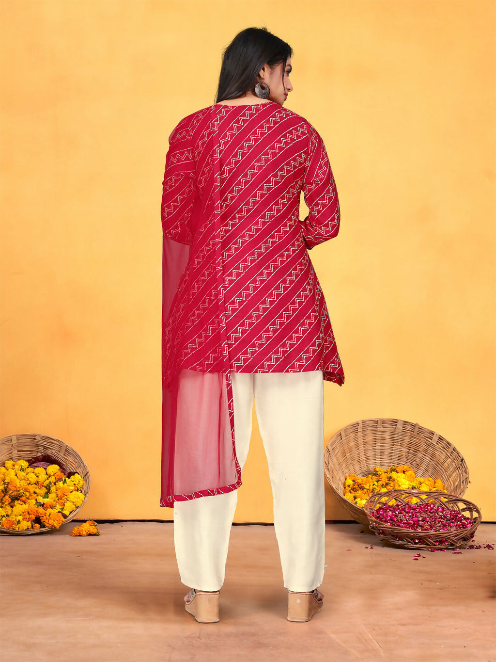 Joban Fashion Red Cotton Premium Pure Viscose Print Dola With Handwork Kurta set | Grocsy