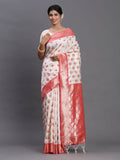 Shree Shyam Fashion Banarasi Silk Red & White Saree | Grocsy