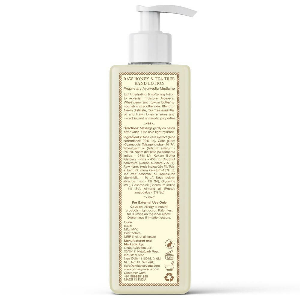 Ohria Ayurveda Raw Honey & Tea Tree Hand Lotion | Grocsy