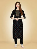 Jyoti Fashion Women's Black Viscose Rayon Embroidered Kurta Pant Set | Grocsy