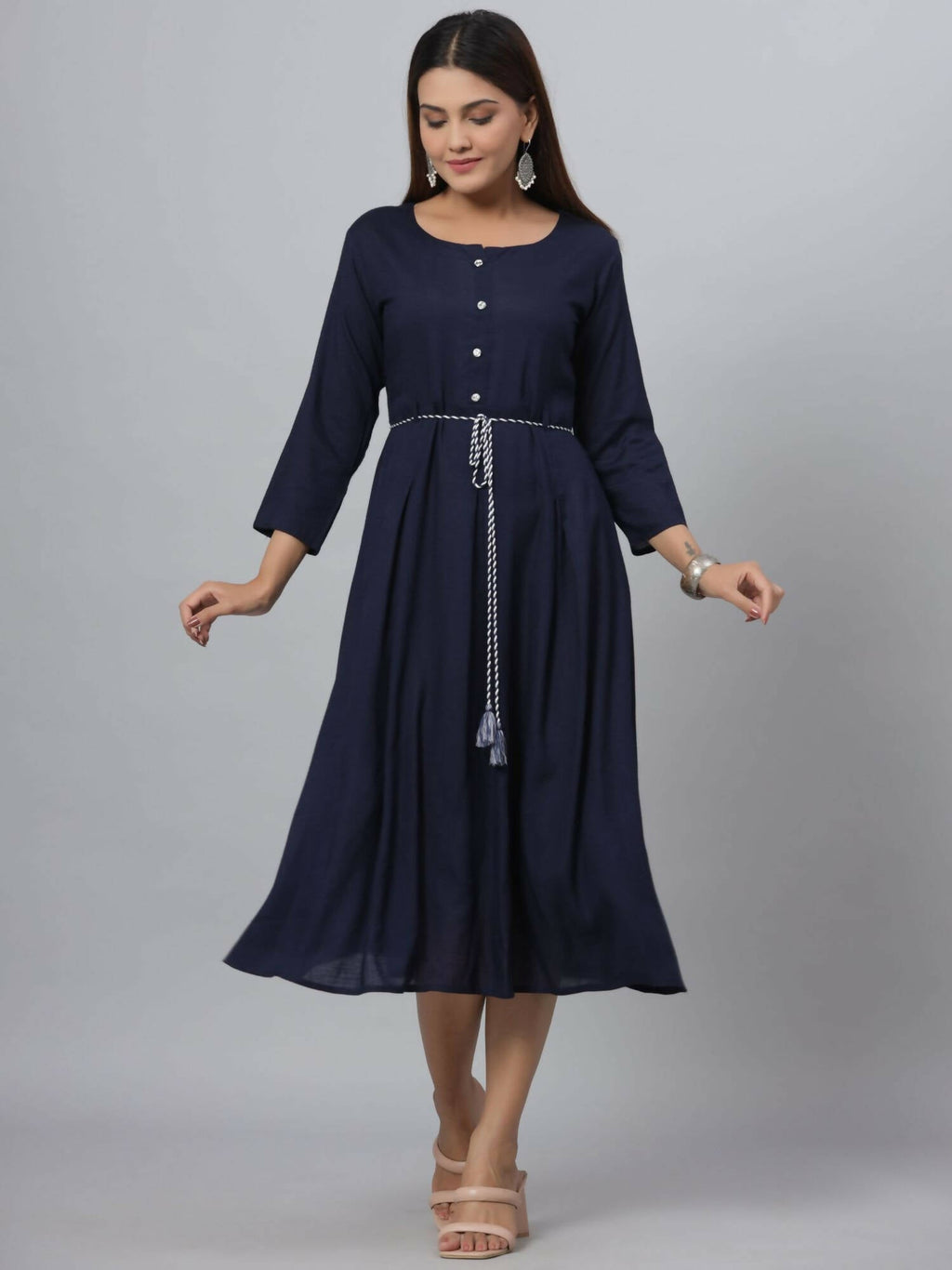 Juniper Women's Navy Rayon Slub Solid Dress | Grocsy