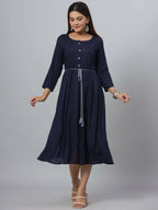 Juniper Women's Navy Rayon Slub Solid Dress | Grocsy