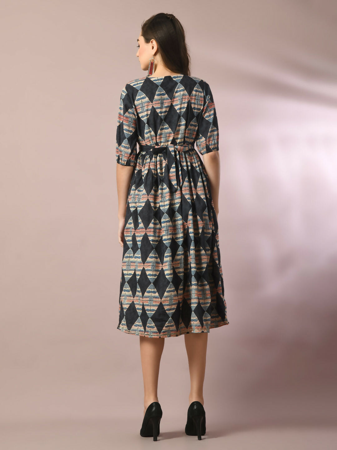 Myshka Women's Multi Printed Cotton V-Neck Empire Party Dress | Grocsy