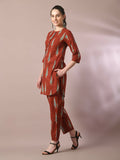 Myshka Women's Rust Printed Cotton Round Neck Party Tunic With Trousers Co-ord set | Grocsy
