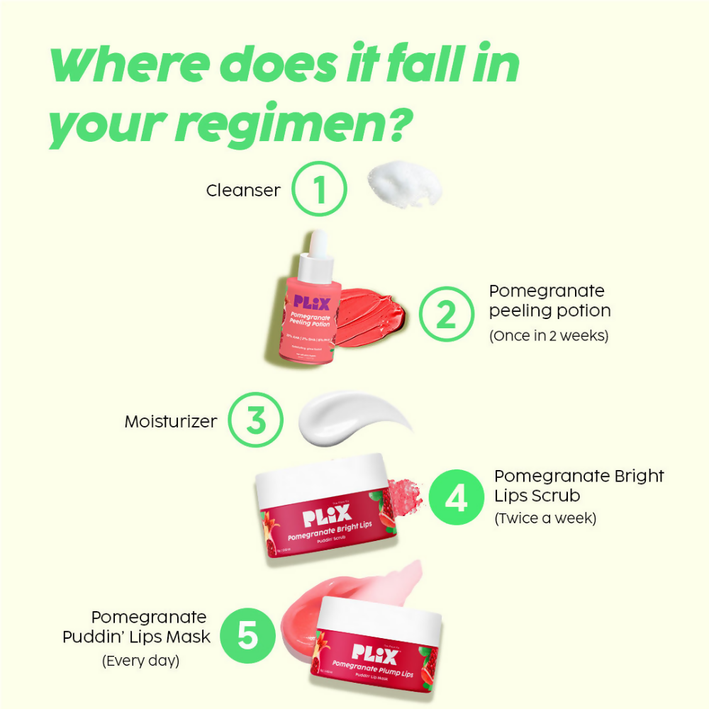 PLIX The Plant Fix Pomegranate Plump Lips, Puddin Mask & Scrub With Peeling Potion | Grocsy
