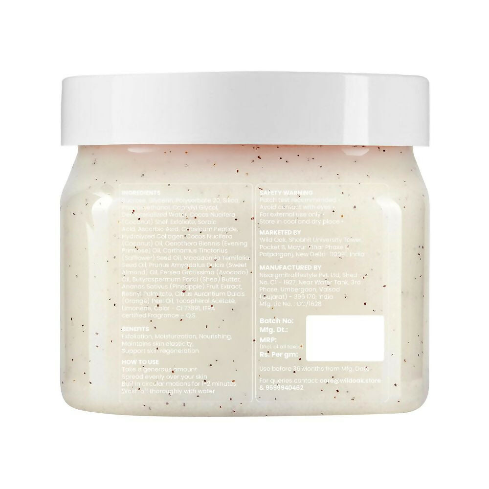 Wild Oak Pina Colada Shea Butter Sugar Scrub with Vegan Collagen & Peptides For Tan Removal & Smooth Skin | Grocsy