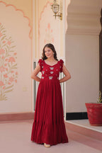 Vastranavya Maroon Faux Blooming With Sequins Multithreaded Beads Embroidered work Gown | Grocsy