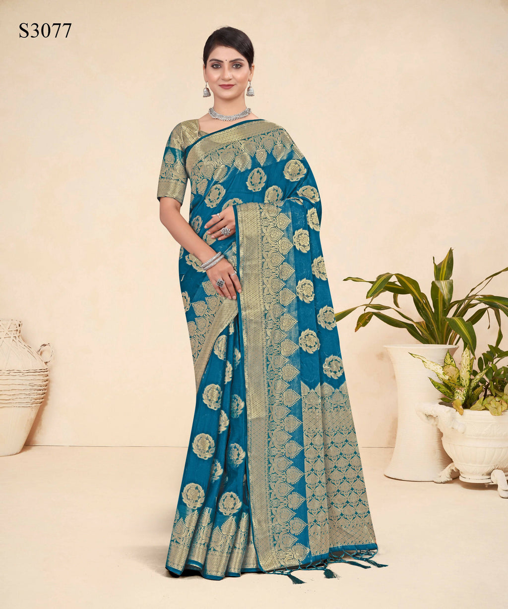 Teal Blue Viscose Weaving Designer Saree - Vandini | Grocsy
