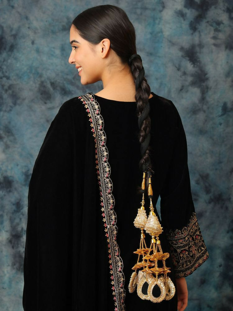 Ruby Raang Gold Gota Pati Work And Black Thread And Mirrors With Gold Stones | Grocsy