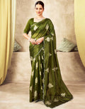Joban Fashion Olive Green & Golden Silk Blend Embroidery Saree | Grocsy