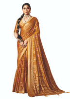 Joban Fashion Yellow Dull Moss Brasso Saree | Grocsy