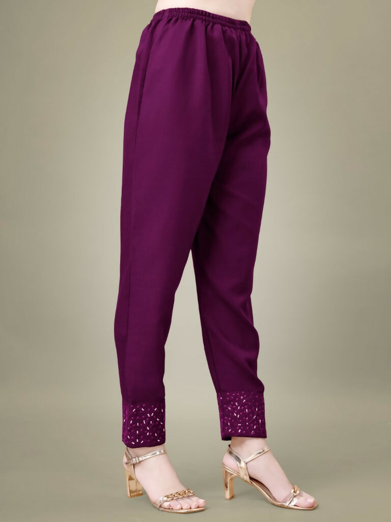 Jyoti Fashion Women's Purple Cotton Blend Embroidery & Sequence work Kurta with Trouser & Dupatta | Grocsy
