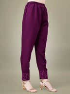 Jyoti Fashion Women's Purple Cotton Blend Embroidery & Sequence work Kurta with Trouser & Dupatta | Grocsy
