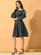 Myshka Women's Grey Fit and Flare Party Dress | Grocsy