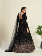 Jyoti Fashion Women's Black Velvet Heavy Sequins Semi Stitched Designer Lehenga Choli Set | Grocsy