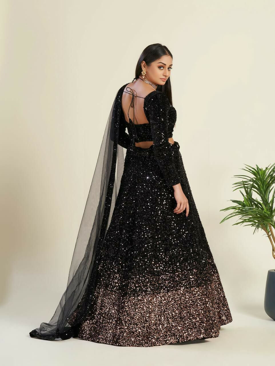 Jyoti Fashion Women's Black Velvet Heavy Sequins Semi Stitched Designer Lehenga Choli Set | Grocsy