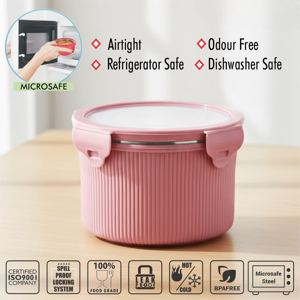 Signoraware Lock N Store Stainless Steel Container - Pink | Grocsy