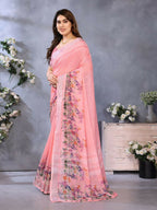 PR Fashion Peach Handloom Linen Cotton Saree | Grocsy