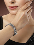NVR Women's Silver-Toned German Silver Oxidised Kada Bangle