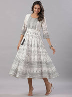 Juniper Women Off-White Georgette Flared Maxi Dress | Grocsy