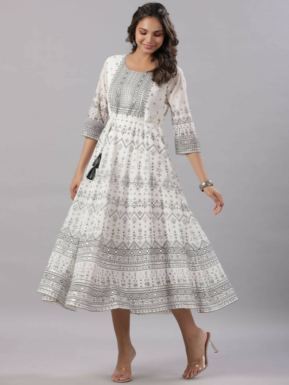 Juniper Women Off-White Georgette Flared Maxi Dress | Grocsy