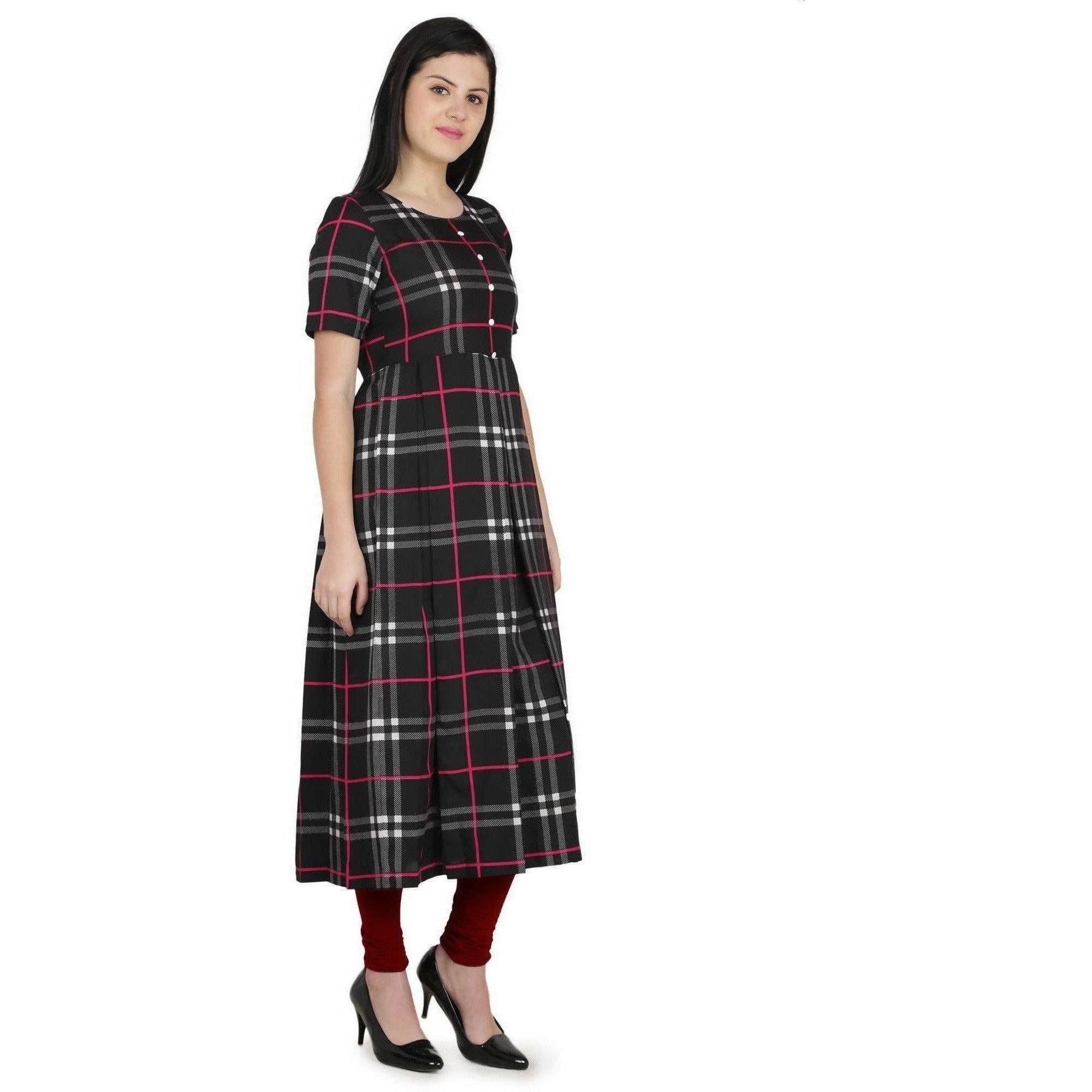 Kanoor Women's Multicolour Frock Style Round Neck Kurti | Grocsy