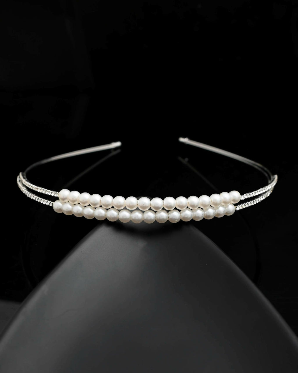 VOJ Silver Plated Pearl Studded Double Layer Hairband | Grocsy