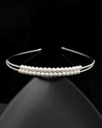 VOJ Silver Plated Pearl Studded Double Layer Hairband | Grocsy