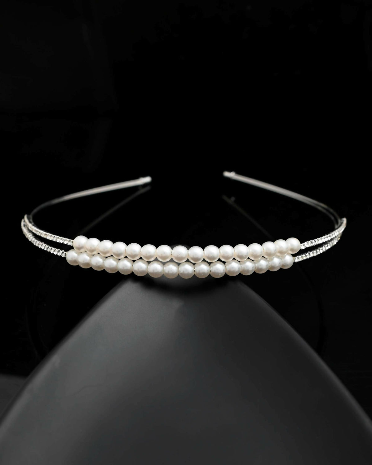 VOJ Silver Plated Pearl Studded Double Layer Hairband | Grocsy