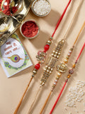 NVR Men Set of 4 Multicolor Stone-Studded Ganesh Rakhi With Roli Chawal | Grocsy