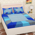 Vamika Printed Cotton Blue & Multicolor Bedsheet With Pillow Covers (LEOC_CHOK_B) | Grocsy