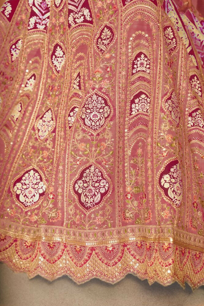 Kesar Fab Pink Banarasi Silk Embroidered Lehenga | Grocsy
