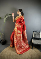 Joban Fashion Red Paisley Soft Silk Banarasi Saree | Grocsy