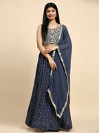 Dark Grey Georgette Embroidered Lehenga choli with Dupatta - Dhara | Grocsy
